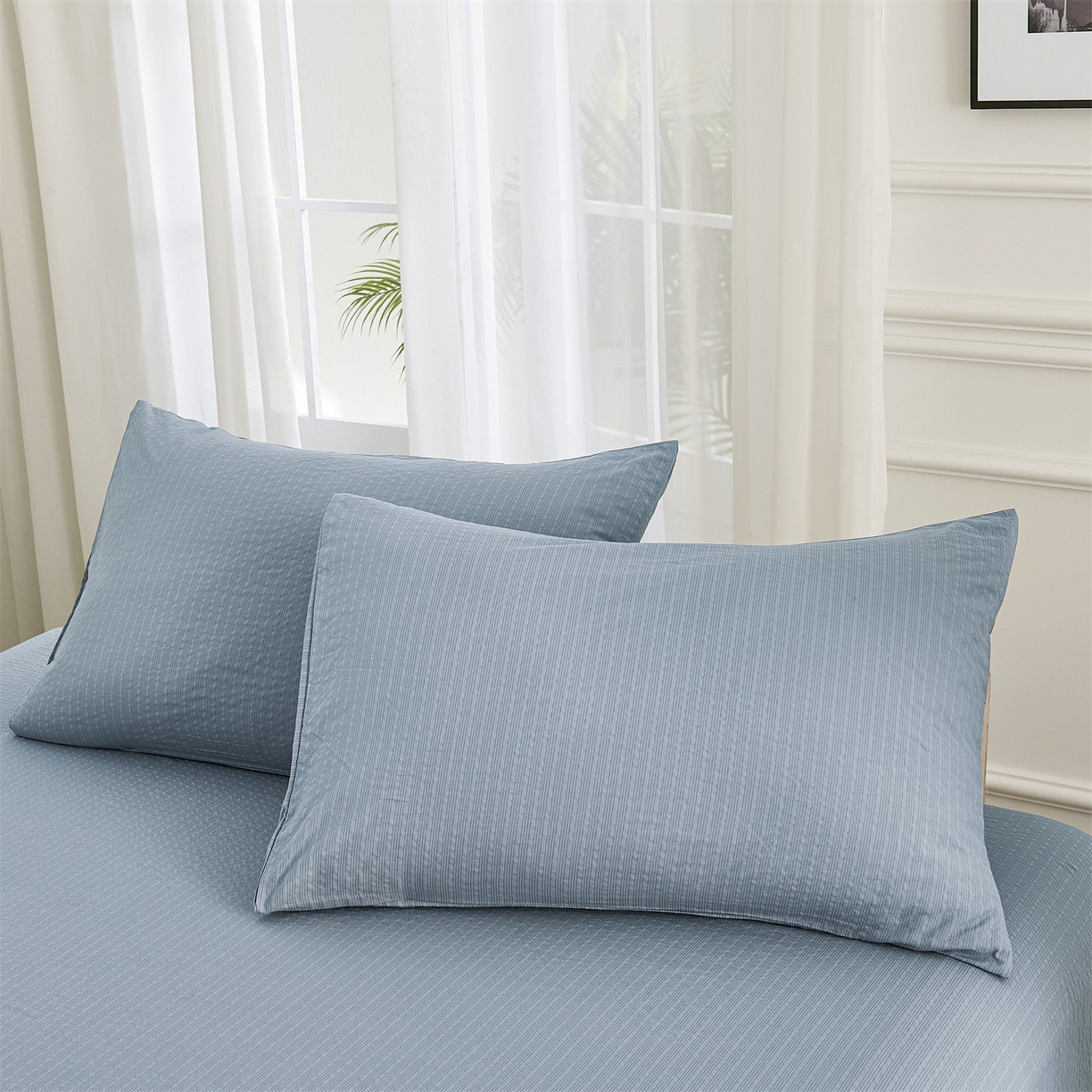 91家纺网 家纺一手货源 找家纺 铺尚美家纺 2026新款泡芙棉夏被四件套泡芙纱单夏被空调被夏凉被-纯色 清爽系列-浅蓝