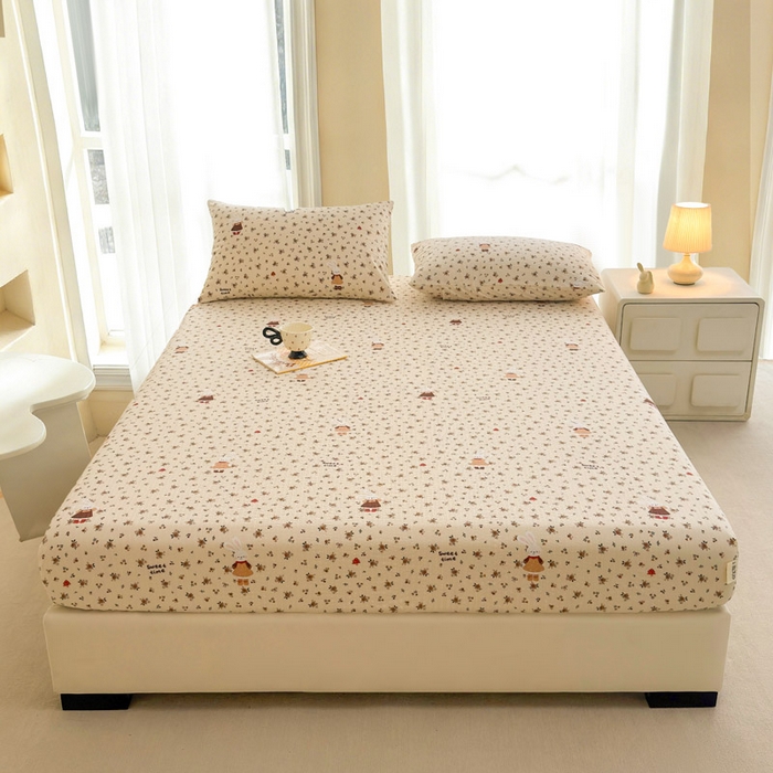 91家纺网 家纺一手货源 找家纺 几禾 2026新款高克重泡芙纱~印花款（单床笠）浅糯系列-110g CL浅糯-田园兔