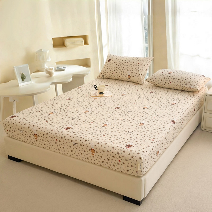 91家纺网 家纺一手货源 找家纺 几禾 2026新款高克重泡芙纱~印花款（单床笠）浅糯系列-110g CL浅糯-田园兔