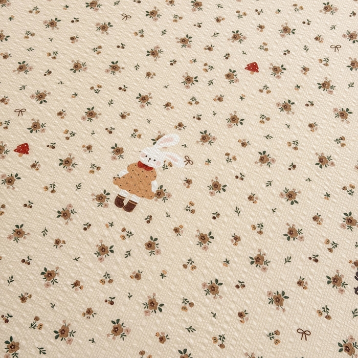 91家纺网 家纺一手货源 找家纺 几禾 2026新款高克重泡芙纱~印花款（单床笠）浅糯系列-110g CL浅糯-田园兔