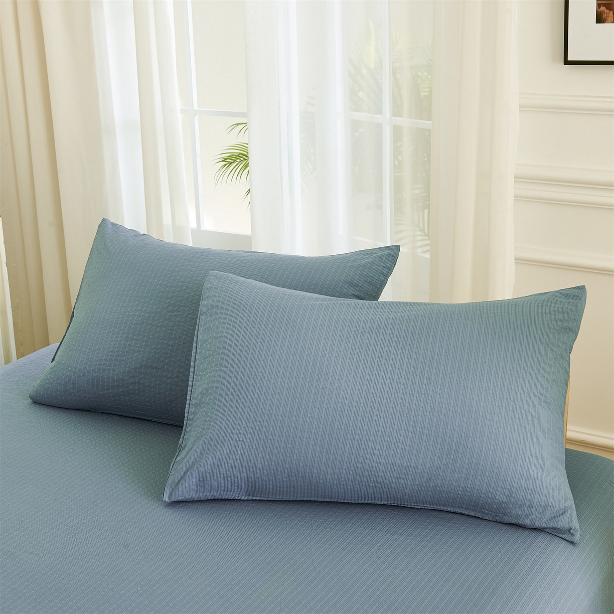 91家纺网 家纺一手货源 找家纺 铺尚美家纺 2026新款泡芙棉夏被四件套泡芙纱单夏被空调被夏凉被-纯色 清爽系列-深蓝