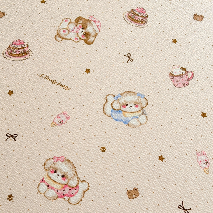 91家纺网 家纺一手货源 找家纺 几禾 2026新款高克重泡芙纱~印花款（单床笠）浅糯系列-110g CL浅糯-甜品萌狗