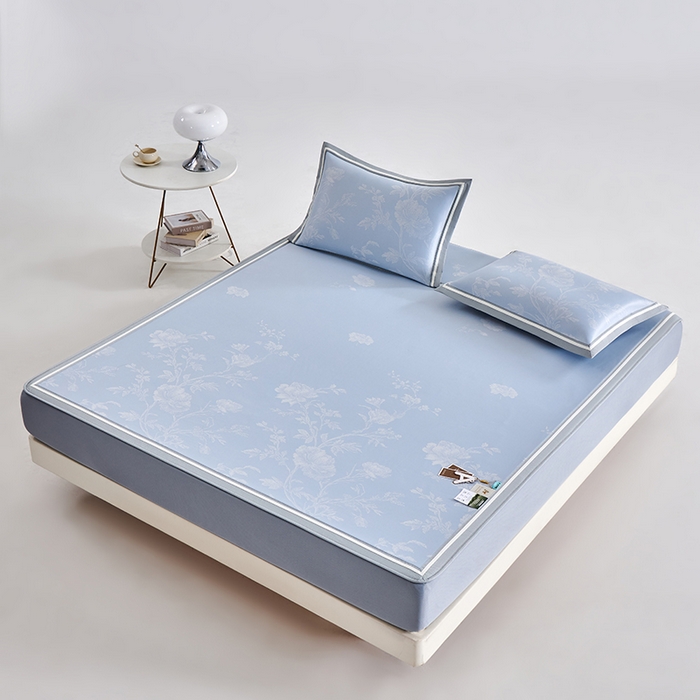 91家纺网 家纺一手货源 找家纺 小牛席业 2026新款牡丹清凉大提花床笠款冰丝席凉席席子藤席竹席豆豆席乳胶席 蓝色