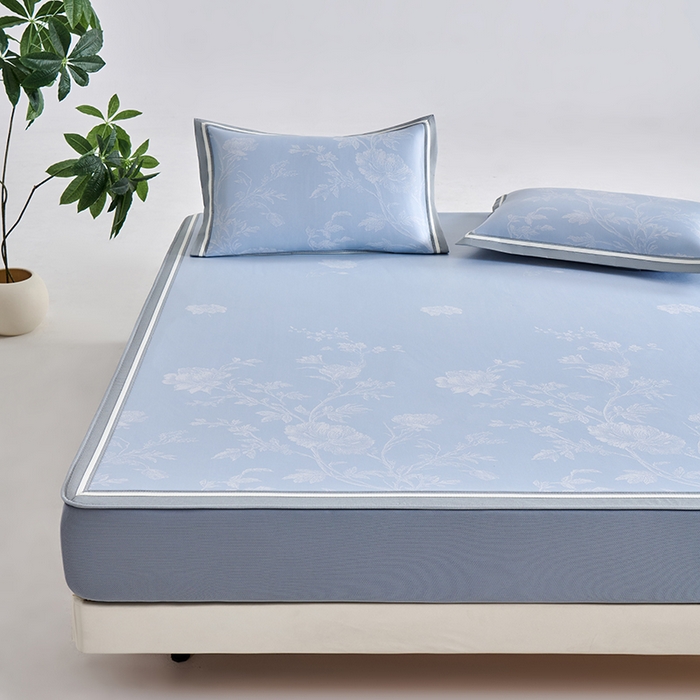 91家纺网 家纺一手货源 找家纺 小牛席业 2026新款牡丹清凉大提花床笠款冰丝席凉席席子藤席竹席豆豆席乳胶席 蓝色