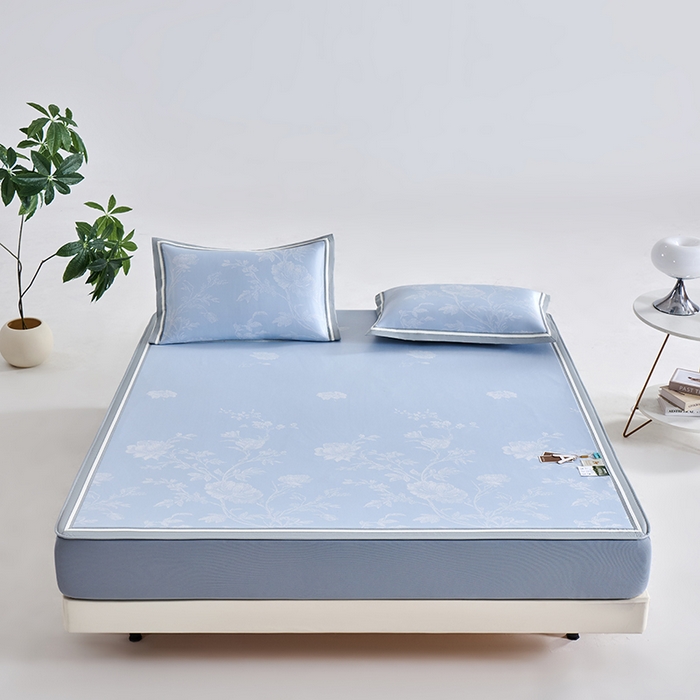 91家纺网 家纺一手货源 找家纺 小牛席业 2026新款牡丹清凉大提花床笠款冰丝席凉席席子藤席竹席豆豆席乳胶席 蓝色