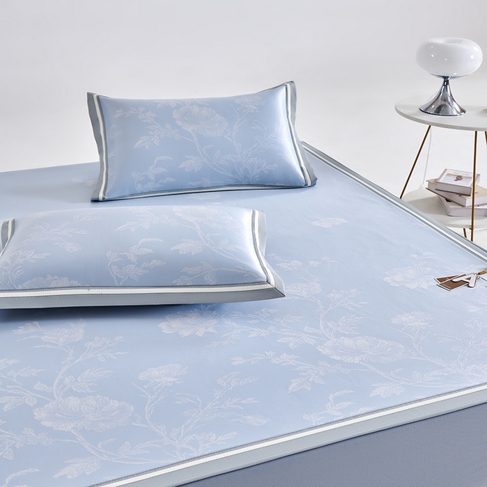 91家纺网 家纺一手货源 找家纺 小牛席业 2026新款牡丹清凉大提花床笠款冰丝席凉席席子藤席竹席豆豆席乳胶席 蓝色