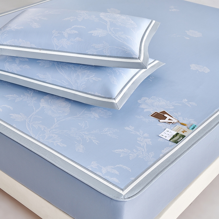 91家纺网 家纺一手货源 找家纺 小牛席业 2026新款牡丹清凉大提花床笠款冰丝席凉席席子藤席竹席豆豆席乳胶席 蓝色