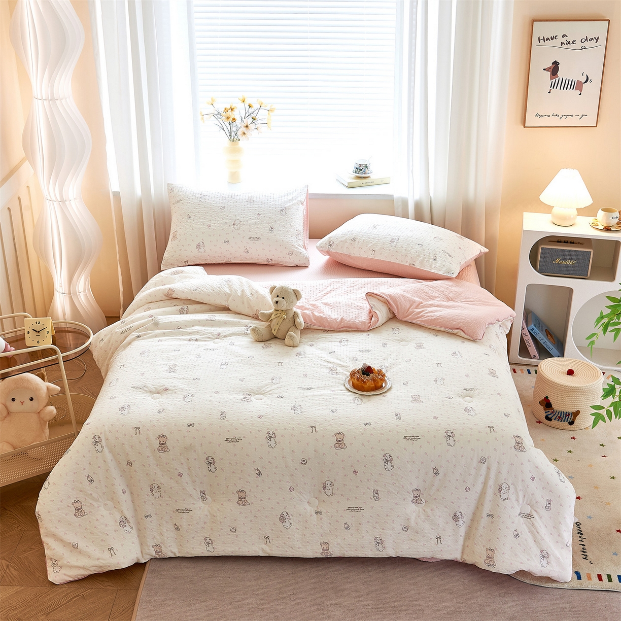 91家纺网 家纺一手货源 找家纺 （总）铺尚美家纺 2026新款泡芙棉夏被四件套泡芙纱单夏被空调被夏凉被-印花