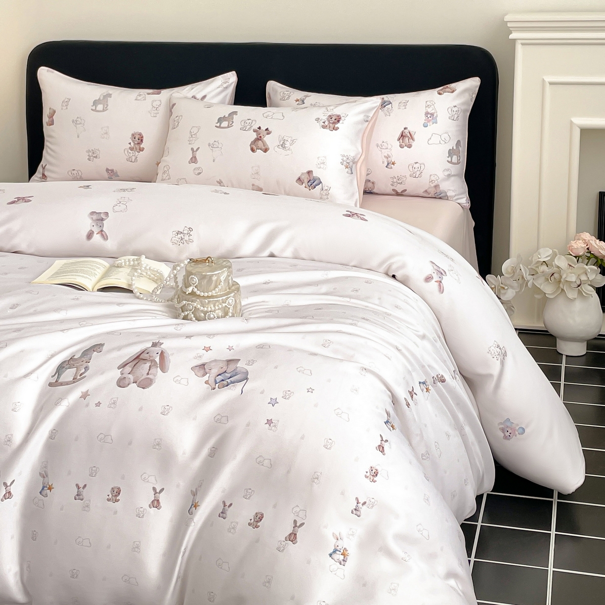 91家纺网 家纺一手货源 找家纺 （总）慕晨 2026新款莱赛尔数码印高级简奢卡通大版印花丝滑被套四件套