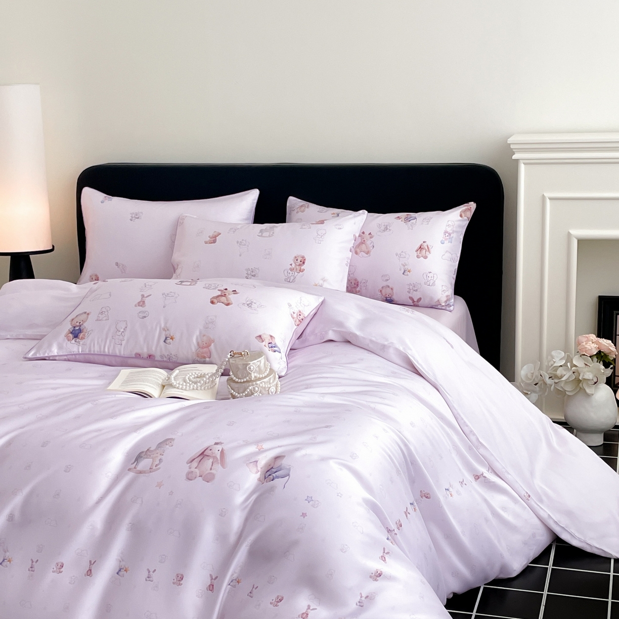 91家纺网 家纺一手货源 找家纺 （总）慕晨 2026新款莱赛尔数码印高级简奢卡通大版印花丝滑被套四件套