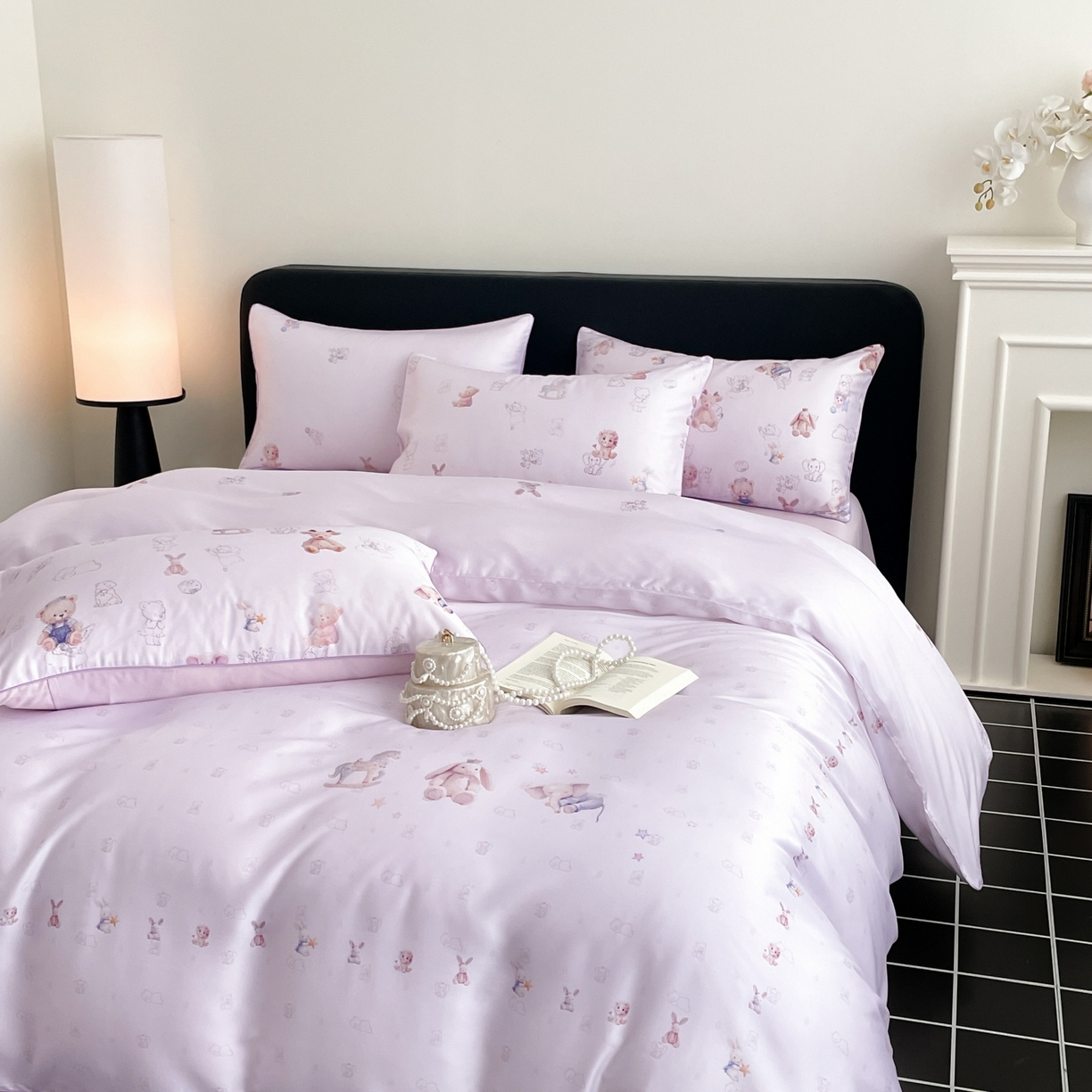 91家纺网 家纺一手货源 找家纺 慕晨 2026新款莱赛尔数码印高级简奢卡通大版印花丝滑被套四件套 木马象--紫