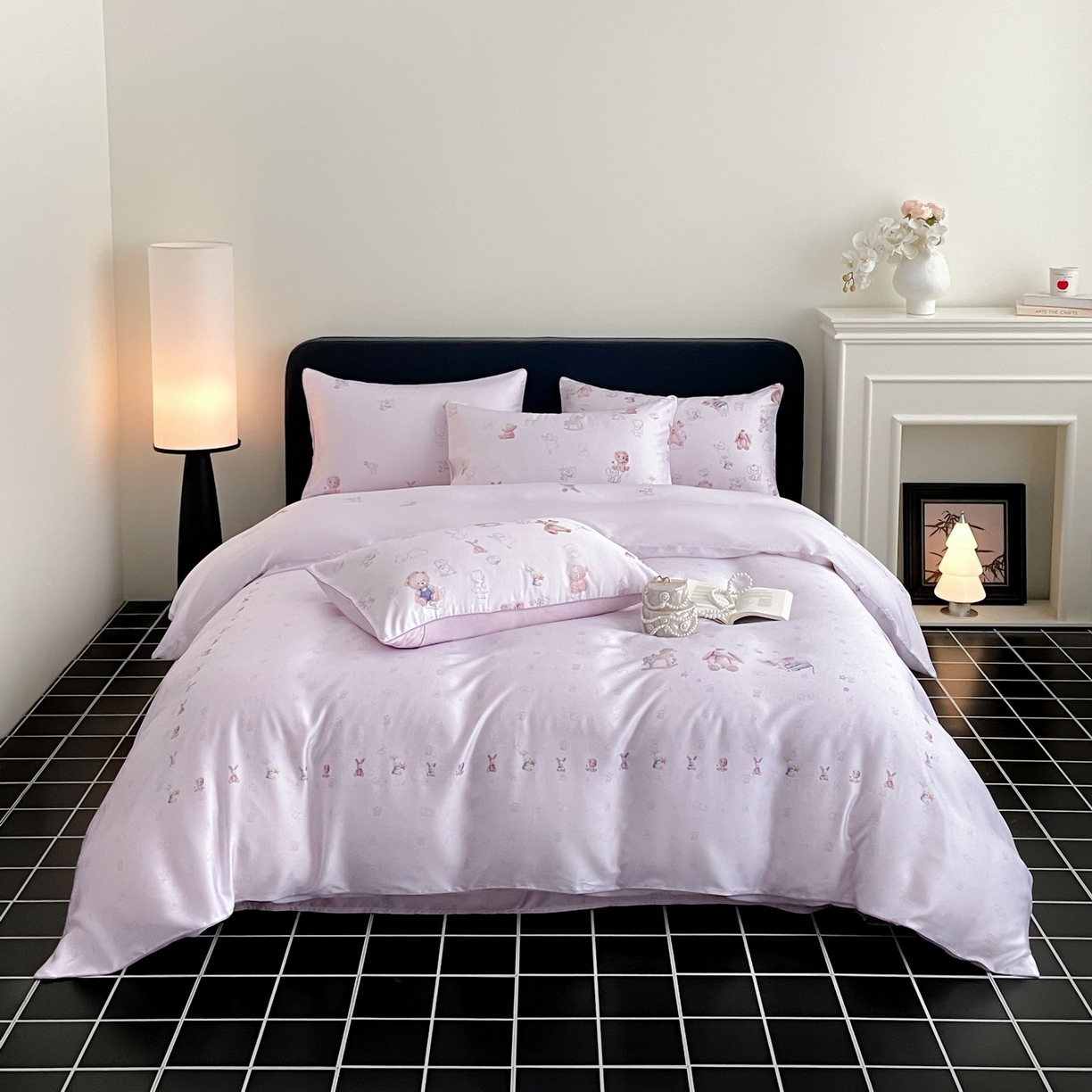 91家纺网 家纺一手货源 找家纺 慕晨 2026新款莱赛尔数码印高级简奢卡通大版印花丝滑被套四件套 木马象--紫