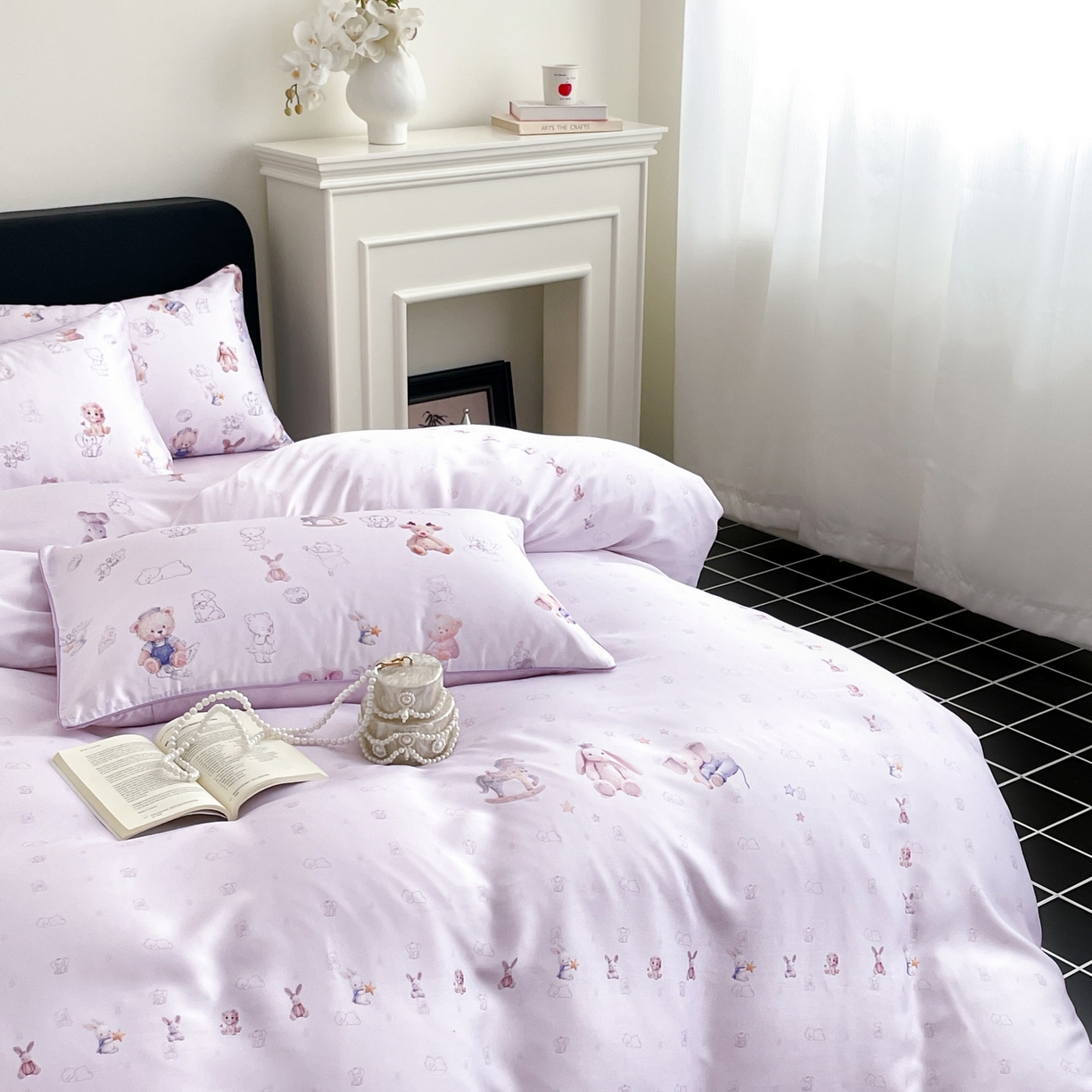 91家纺网 家纺一手货源 找家纺 慕晨 2026新款莱赛尔数码印高级简奢卡通大版印花丝滑被套四件套 木马象--紫