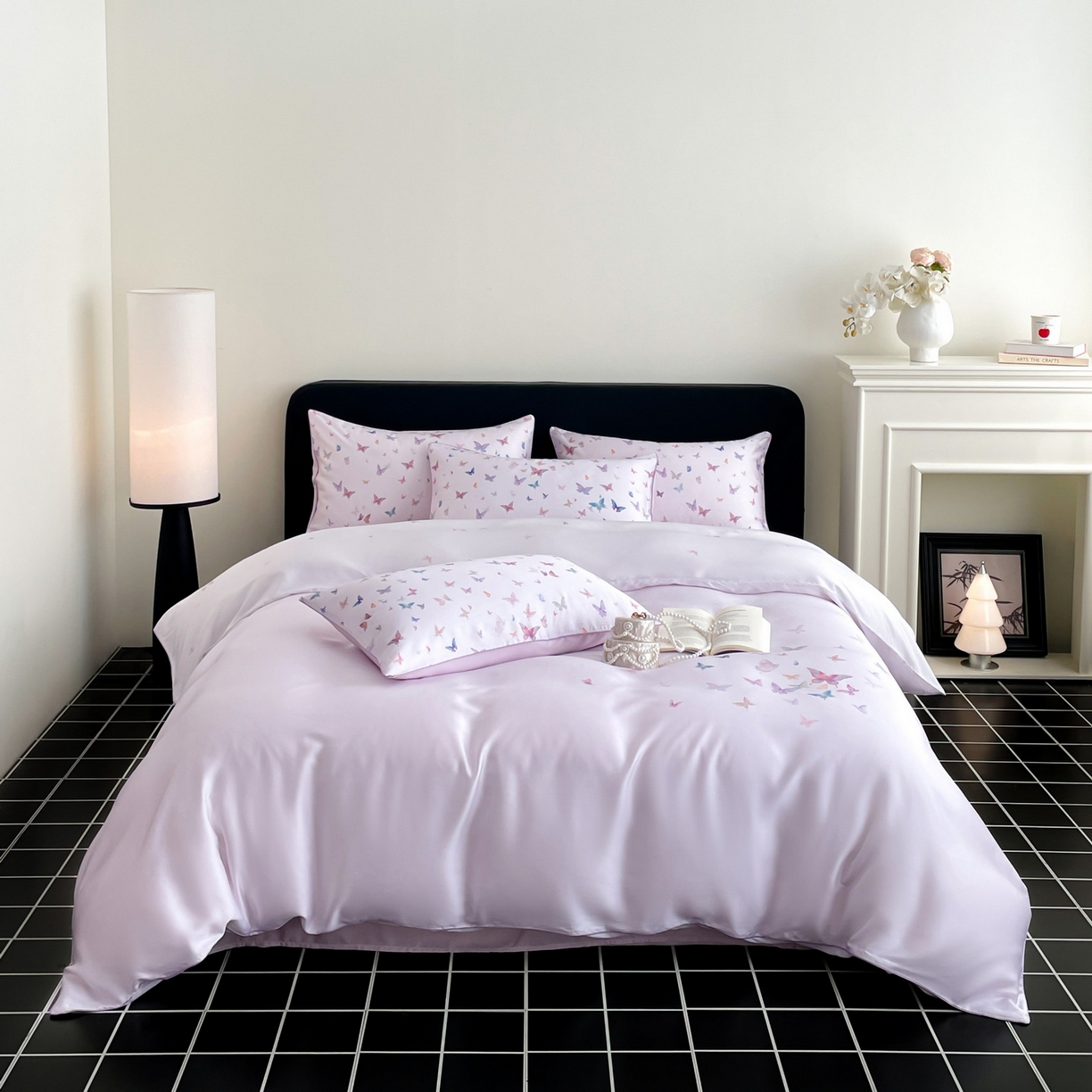 91家纺网 家纺一手货源 找家纺 慕晨 2026新款莱赛尔数码印高级简奢卡通大版印花丝滑被套四件套 蝶舞