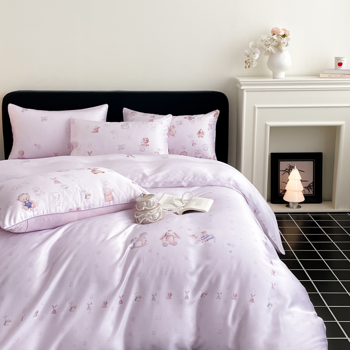 91家纺网 家纺一手货源 找家纺 慕晨 2026新款莱赛尔数码印高级简奢卡通大版印花丝滑被套四件套 木马象--紫