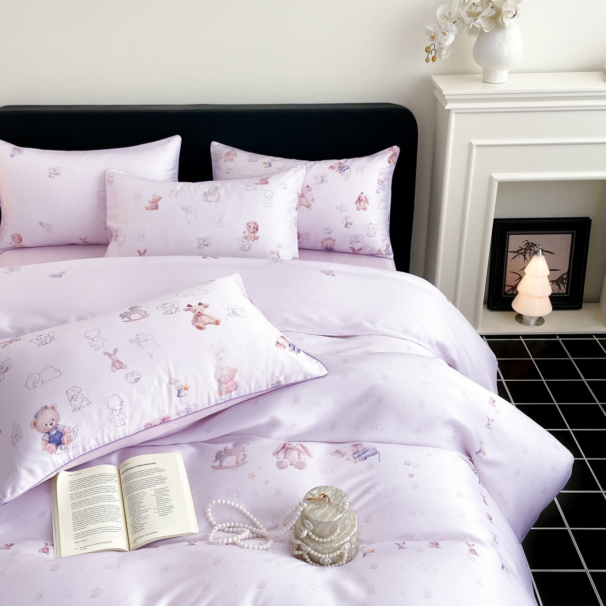 91家纺网 家纺一手货源 找家纺 慕晨 2026新款莱赛尔数码印高级简奢卡通大版印花丝滑被套四件套 木马象--紫