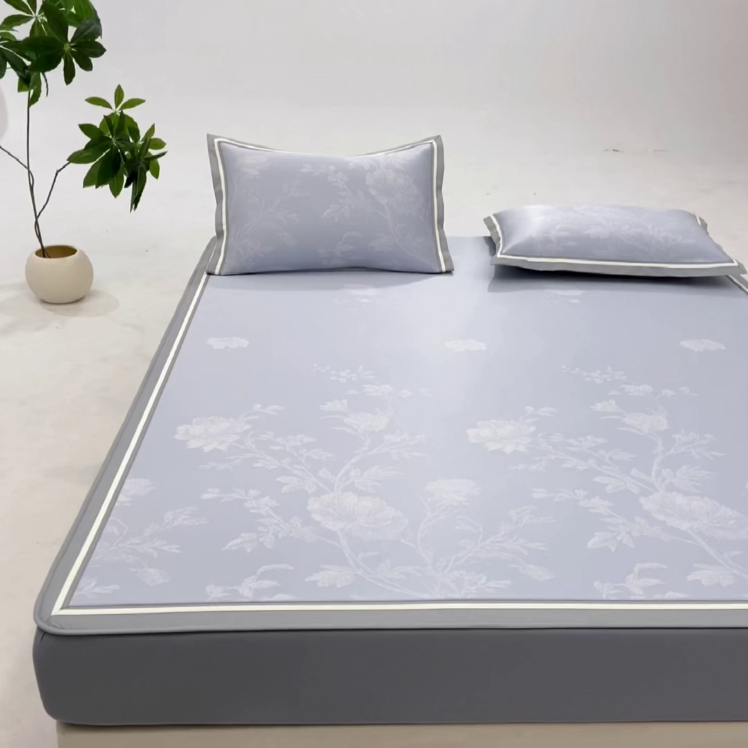 91家纺网 家纺一手货源 找家纺 小牛席业 2026新款牡丹清凉大提花床笠款冰丝席凉席席子藤席竹席豆豆席乳胶席 蓝色