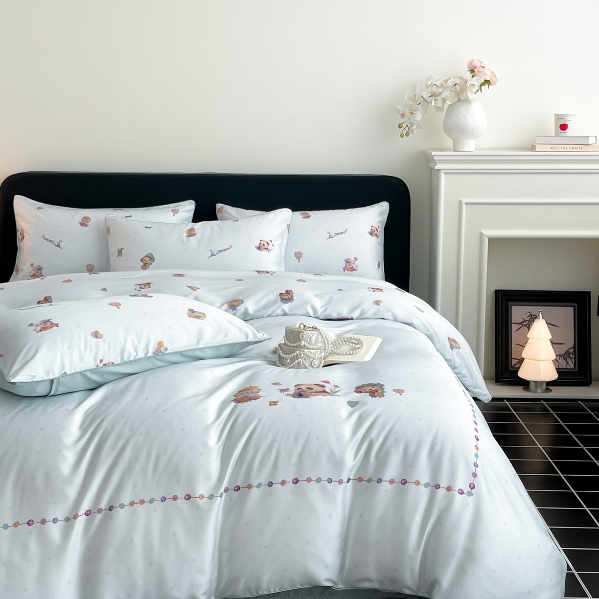 91家纺网 家纺一手货源 找家纺 慕晨 2026新款莱赛尔数码印高级简奢卡通大版印花丝滑被套四件套 三只熊--蓝