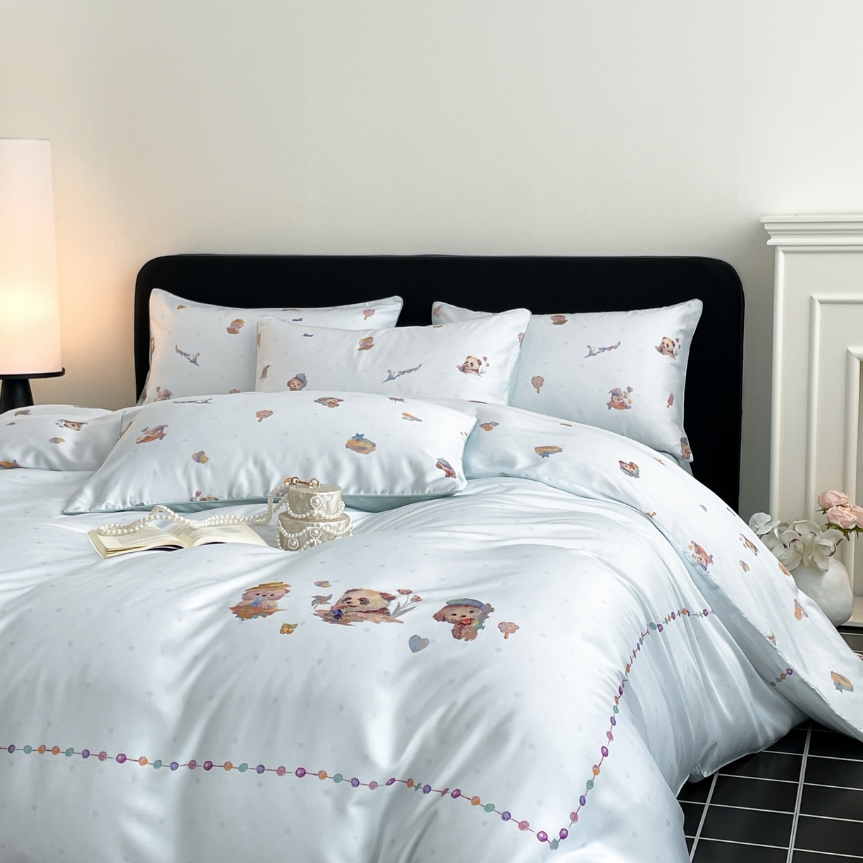 慕晨 2026新款莱赛尔数码印高级简奢卡通大版印花丝滑被套四件套 三只熊--蓝