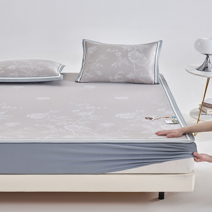 小牛席业 2026新款牡丹清凉大提花床笠款冰丝席凉席席子藤席竹席豆豆席乳胶席 香槟