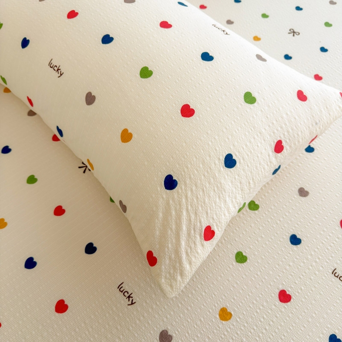 91家纺网 家纺一手货源 找家纺 几禾 2026新款高克重泡芙纱~印花款（单床笠）浅糯系列-110g CL浅糯-微笑彩心