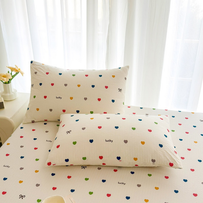 91家纺网 家纺一手货源 找家纺 几禾 2026新款高克重泡芙纱~印花款（单床笠）浅糯系列-110g CL浅糯-微笑彩心