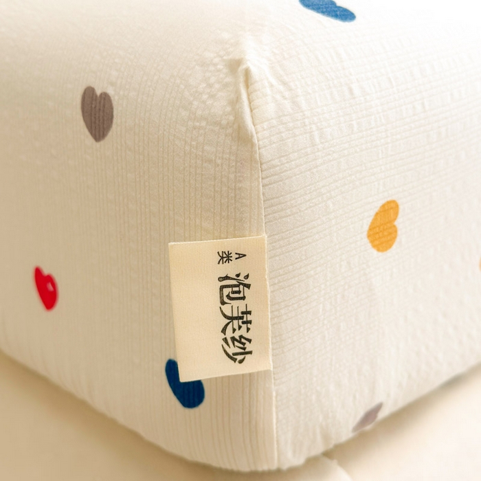 91家纺网 家纺一手货源 找家纺 几禾 2026新款高克重泡芙纱~印花款（单床笠）浅糯系列-110g CL浅糯-微笑彩心