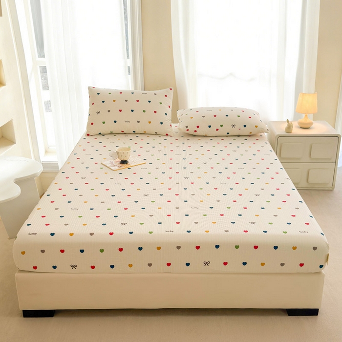 91家纺网 家纺一手货源 找家纺 几禾 2026新款高克重泡芙纱~印花款（单床笠）浅糯系列-110g CL浅糯-微笑彩心