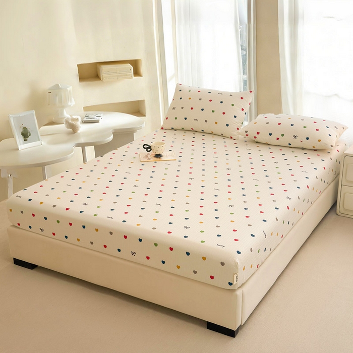 91家纺网 家纺一手货源 找家纺 几禾 2026新款高克重泡芙纱~印花款（单床笠）浅糯系列-110g CL浅糯-微笑彩心