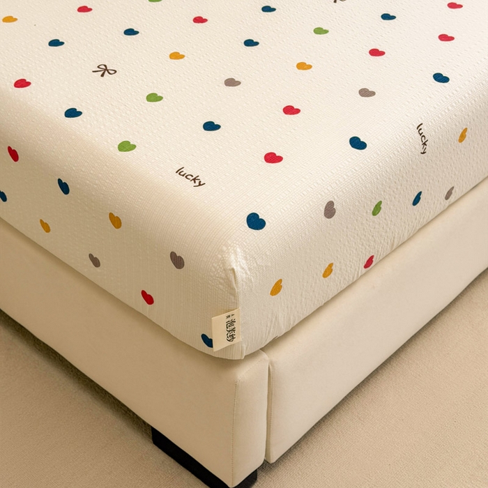 91家纺网 家纺一手货源 找家纺 几禾 2026新款高克重泡芙纱~印花款（单床笠）浅糯系列-110g CL浅糯-微笑彩心