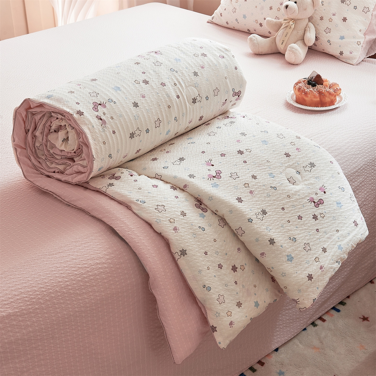 铺尚美家纺 2026新款泡芙棉夏被四件套泡芙纱单夏被空调被夏凉被-印花 躲猫猫