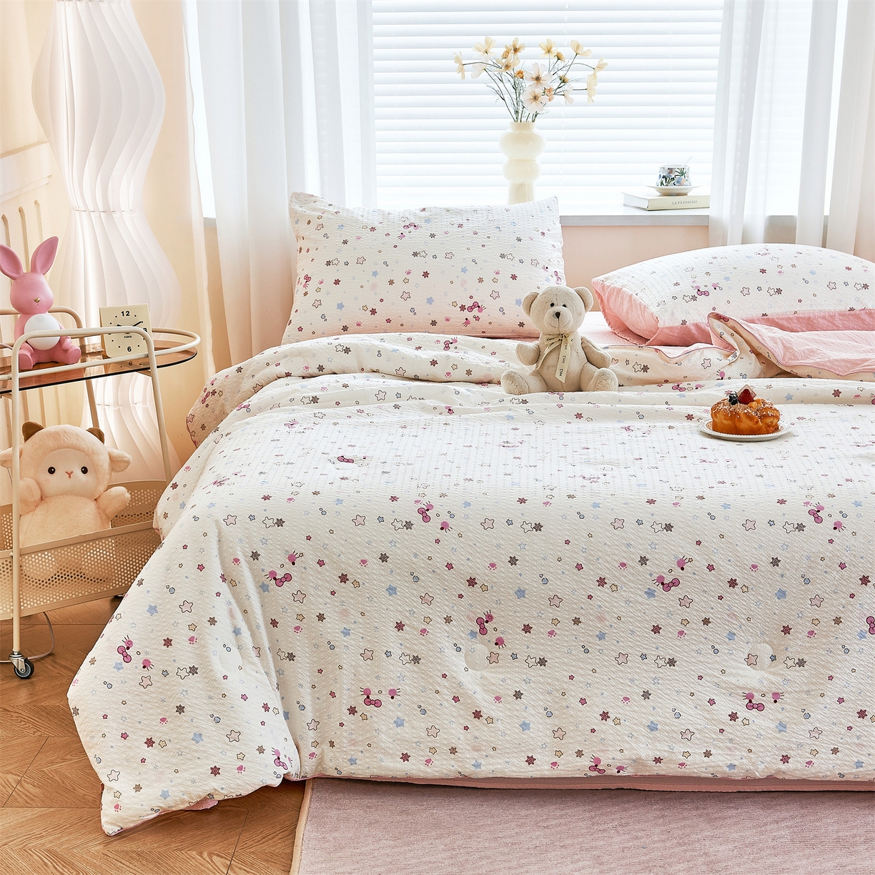 91家纺网 家纺一手货源 找家纺 铺尚美家纺 2026新款泡芙棉夏被四件套泡芙纱单夏被空调被夏凉被-印花 躲猫猫