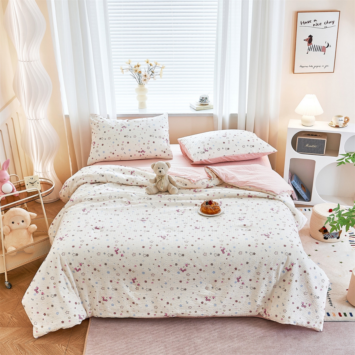 91家纺网 家纺一手货源 找家纺 铺尚美家纺 2026新款泡芙棉夏被四件套泡芙纱单夏被空调被夏凉被-印花 躲猫猫