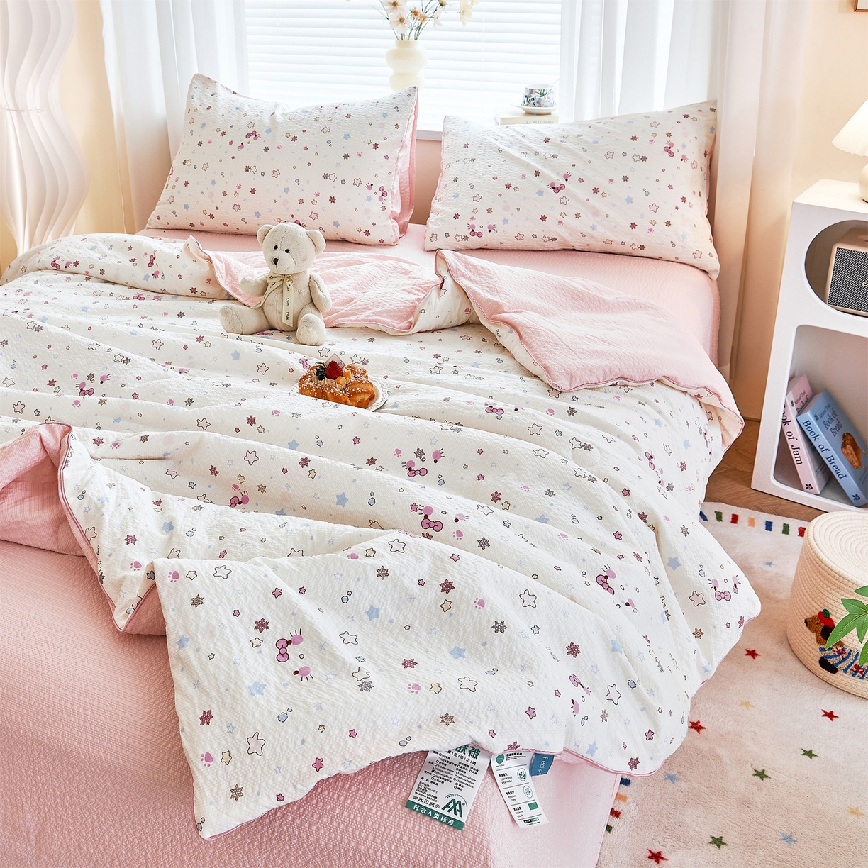 91家纺网 家纺一手货源 找家纺 铺尚美家纺 2026新款泡芙棉夏被四件套泡芙纱单夏被空调被夏凉被-印花 躲猫猫