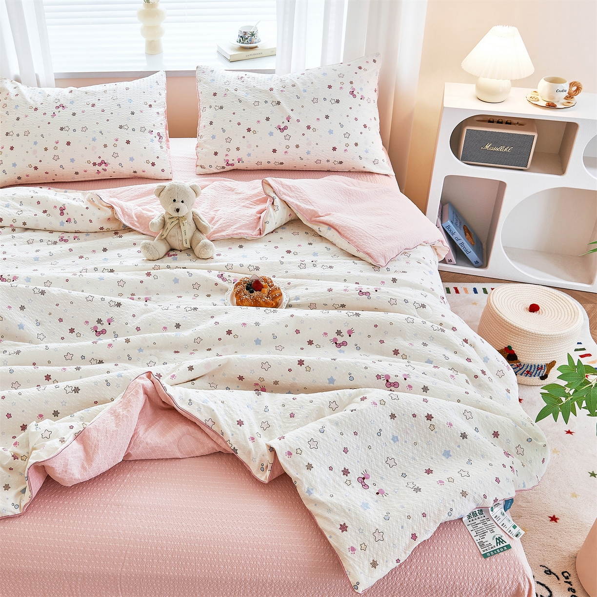 91家纺网 家纺一手货源 找家纺 铺尚美家纺 2026新款泡芙棉夏被四件套泡芙纱单夏被空调被夏凉被-印花 躲猫猫