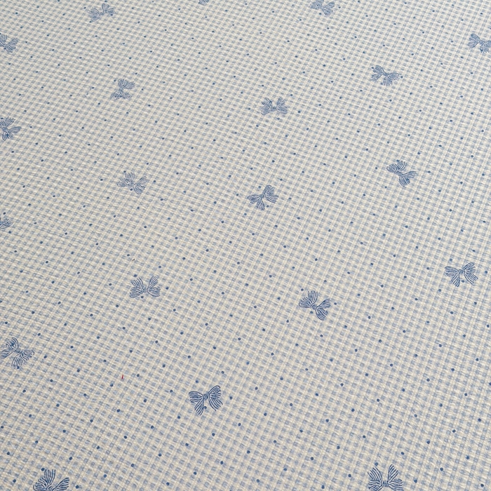 91家纺网 家纺一手货源 找家纺 几禾 2026新款高克重泡芙纱~印花款（单床笠）浅糯系列-110g CL浅糯-予诗蓝