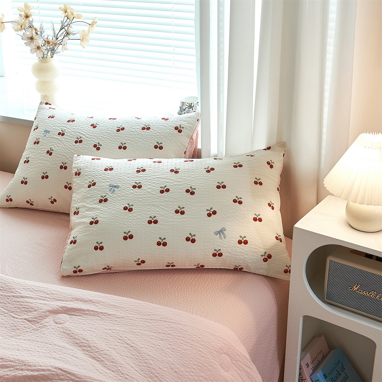 91家纺网 家纺一手货源 找家纺 铺尚美家纺 2026新款泡芙棉夏被四件套泡芙纱单夏被空调被夏凉被-印花 红樱桃