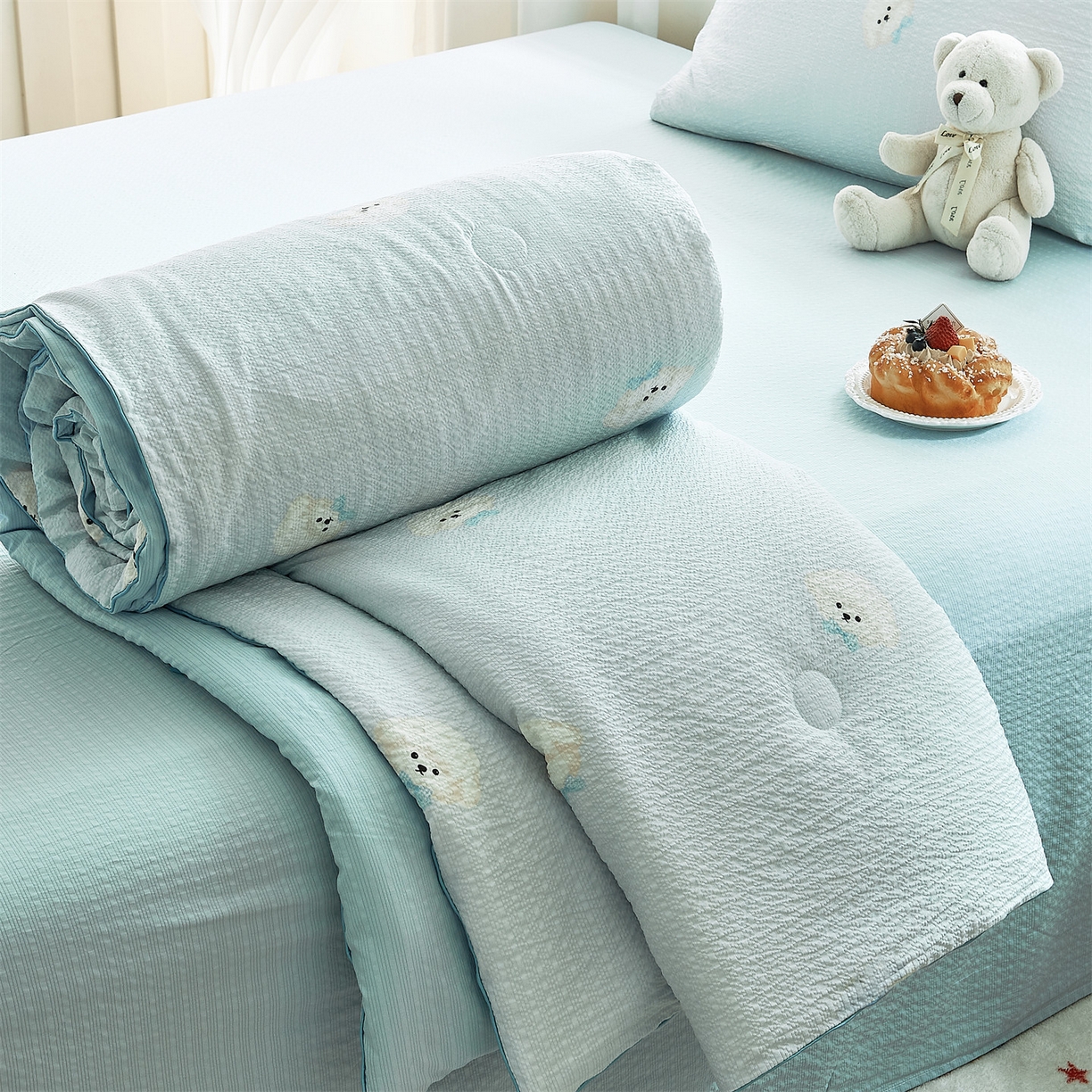 铺尚美家纺 2026新款泡芙棉夏被四件套泡芙纱单夏被空调被夏凉被-印花 蓝领结狗