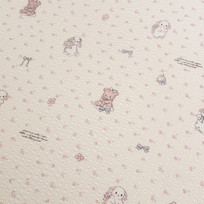 91家纺网 家纺一手货源 找家纺 几禾 2026新款高克重泡芙纱~印花款（单床笠）浅糯系列-110g CL浅糯-悦悦小兔