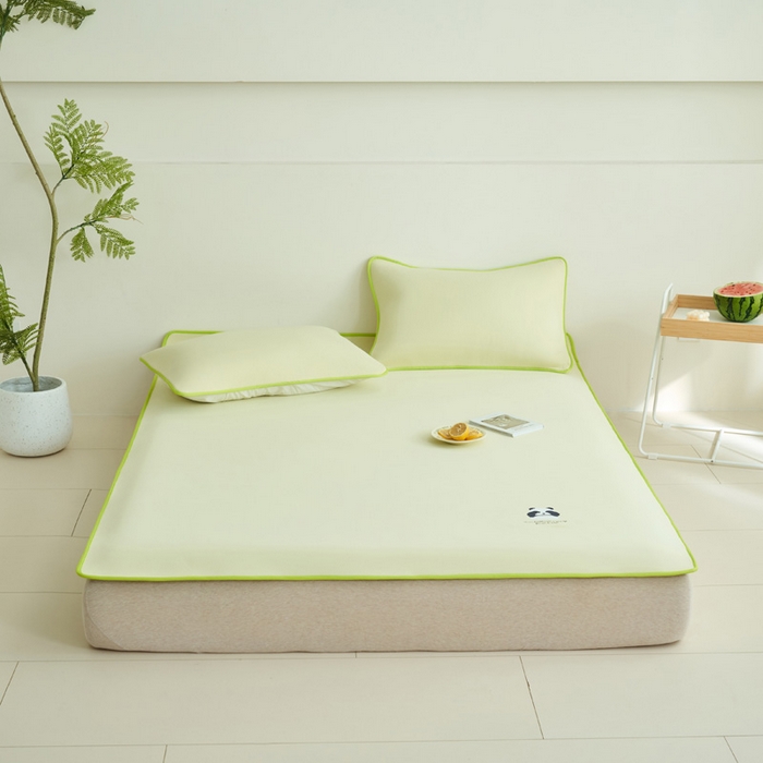 91家纺网 家纺一手货源 找家纺 晨曦家纺 2026新款可爱熊猫冻冻凉感席3D空气感凉席席子 熊猫冻感席-冰激凌香草色