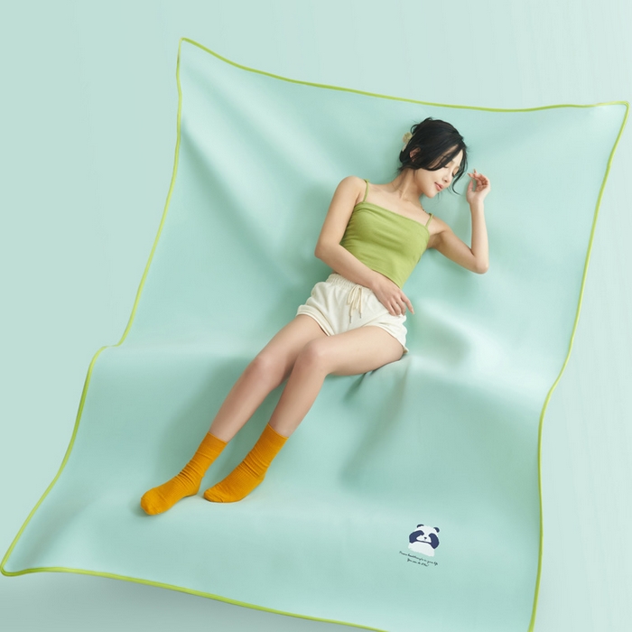 晨曦家纺 2026新款可爱熊猫冻冻凉感席3D空气感凉席席子 熊猫冻感席-盛夏冰蓝