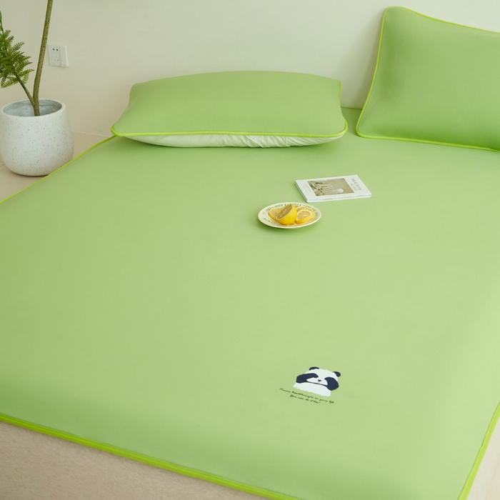 91家纺网 家纺一手货源 找家纺 晨曦家纺 2026新款可爱熊猫冻冻凉感席3D空气感凉席席子 熊猫冻感席-果冻苹果绿