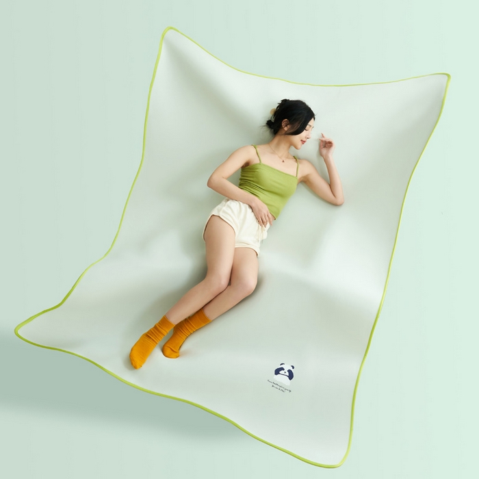 晨曦家纺 2026新款可爱熊猫冻冻凉感席3D空气感凉席席子 熊猫冻感席-初夏清新蓝