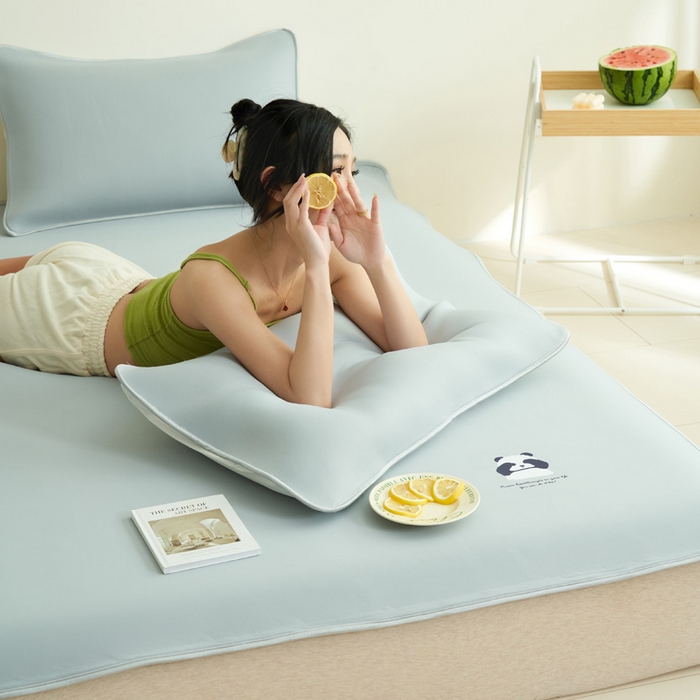 91家纺网 家纺一手货源 找家纺 晨曦家纺 2026新款可爱熊猫冻冻凉感席3D空气感凉席席子 熊猫冻感席-夏日高级灰