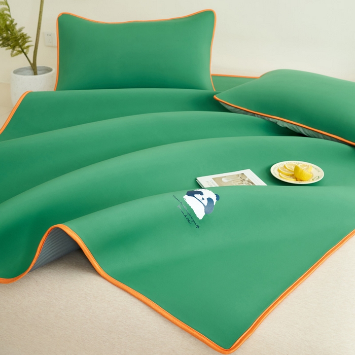 91家纺网 家纺一手货源 找家纺 晨曦家纺 2026新款可爱熊猫冻冻凉感席3D空气感凉席席子 熊猫冻感席-清凉西瓜绿