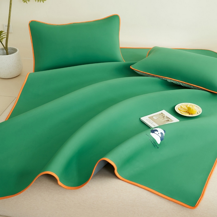 91家纺网 家纺一手货源 找家纺 晨曦家纺 2026新款可爱熊猫冻冻凉感席3D空气感凉席席子 熊猫冻感席-清凉西瓜绿