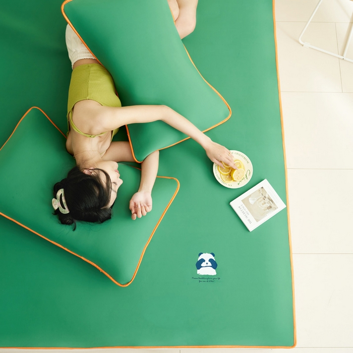 91家纺网 家纺一手货源 找家纺 晨曦家纺 2026新款可爱熊猫冻冻凉感席3D空气感凉席席子 熊猫冻感席-清凉西瓜绿