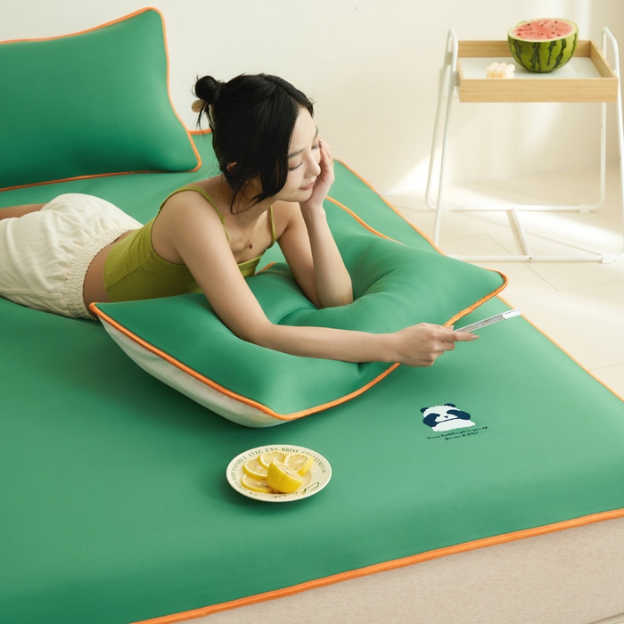 91家纺网 家纺一手货源 找家纺 晨曦家纺 2026新款可爱熊猫冻冻凉感席3D空气感凉席席子 熊猫冻感席-清凉西瓜绿