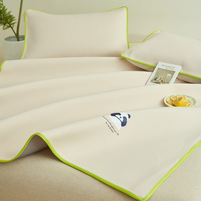 91家纺网 家纺一手货源 找家纺 晨曦家纺 2026新款可爱熊猫冻冻凉感席3D空气感凉席席子 熊猫冻感席-夏日蜜桃粉