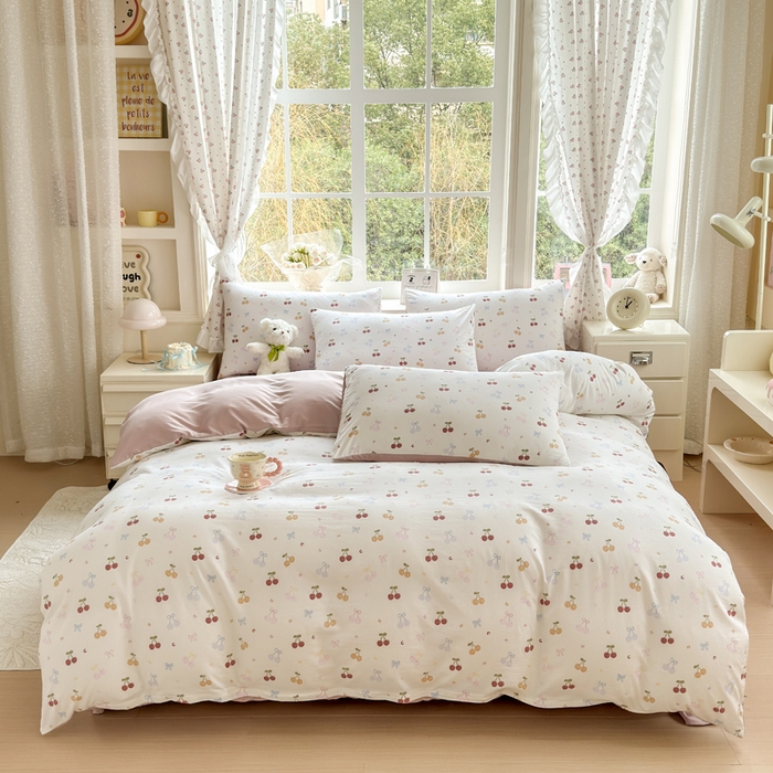 诗黛尔 2026新款学生季仙女小花卉植物卡通云朵棉四件套三件套（二） 春日甜樱